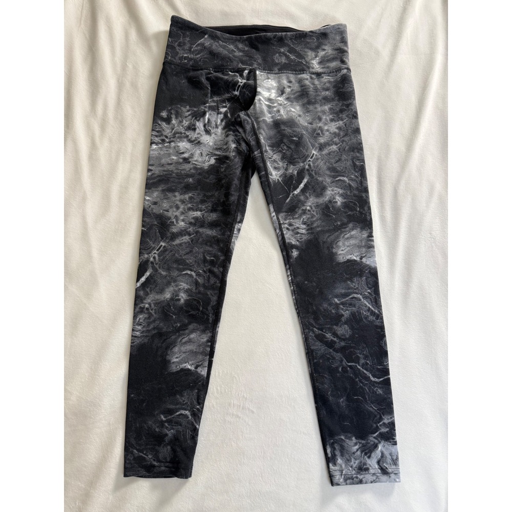 Tuff Athletics Womens Black White Marble Print Leggings Small Zip Pocket Yoga